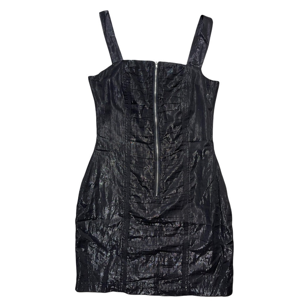 Walter by Walter Baker Black Metallic Front Zipper Cocktail Dress S
